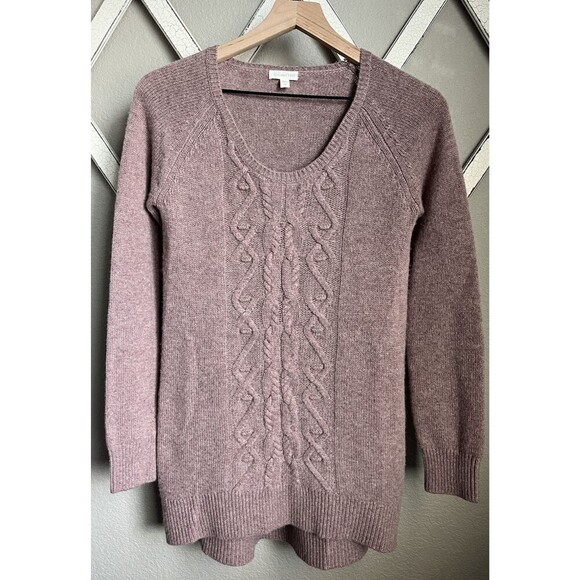 Garnet Hill Women's XS 100% Cashmere Cable Knit Tunic Sweater Mauve Pink - Picture 1 of 9